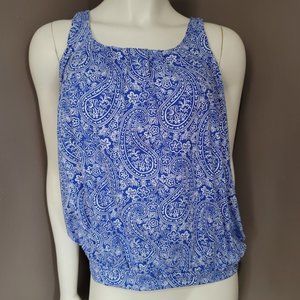Lands End Paisley Tankini Top Electric Blue Sz 8